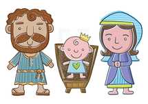 Nativity Scene of Holy Family in a cartoon style suitable for Kids