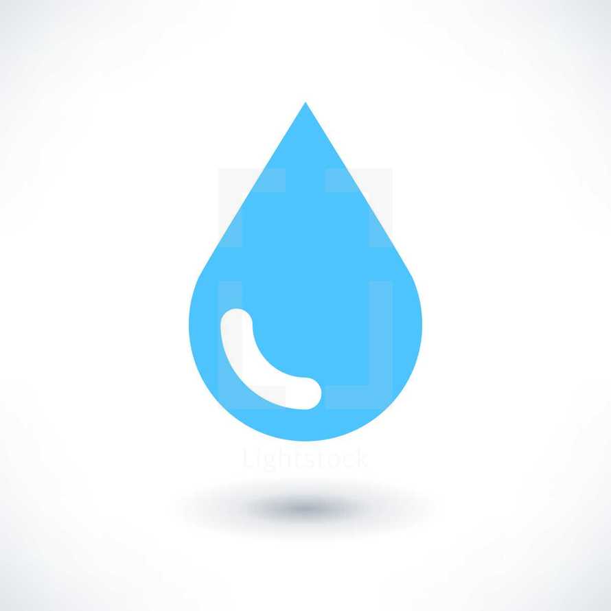 Blue water drop icon with gray shadow in flat style. Graphic element for design saved as an vector illustration in file format EPS