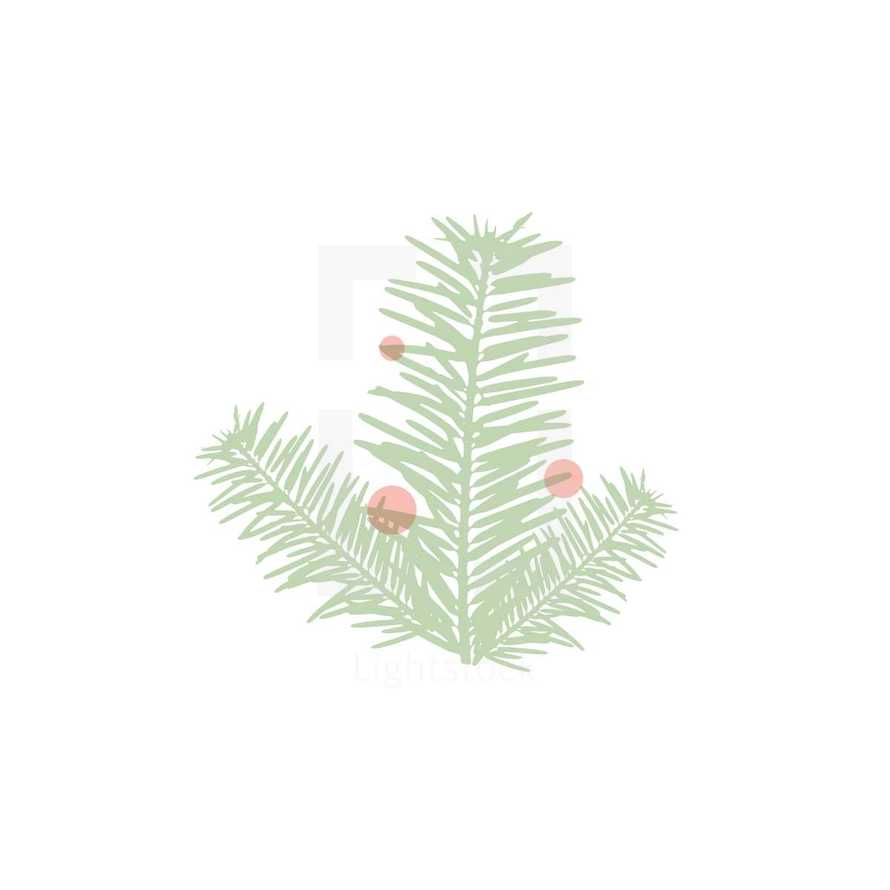 Christmas pine with red berries 