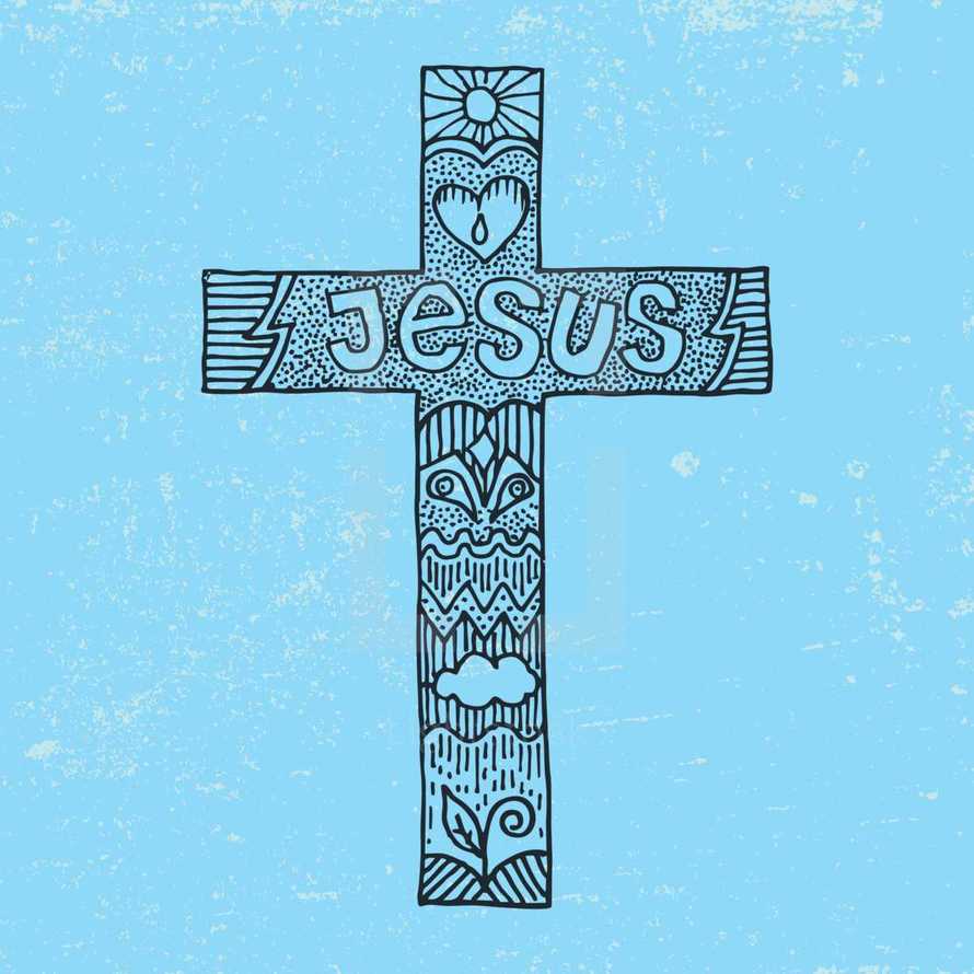 word Jesus on a cross 