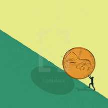 rolling a penny up a hill 