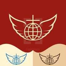 wings, globe, cross, logo