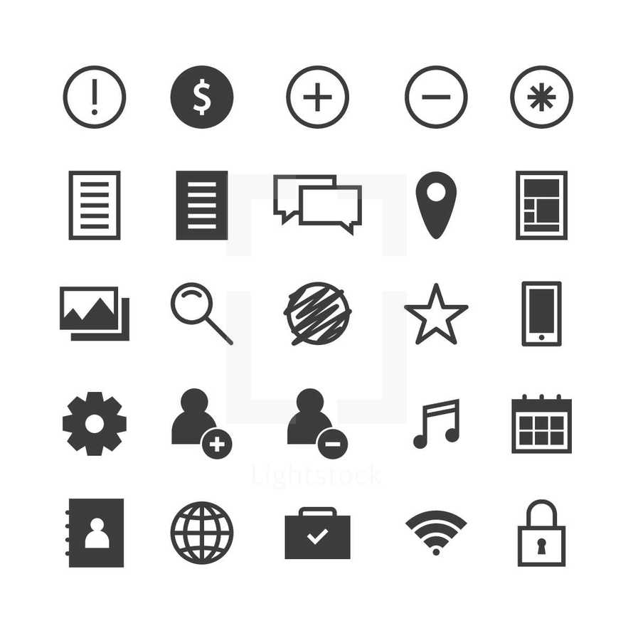 Set of various web icons.