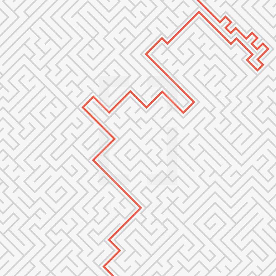 Red line going through a maze