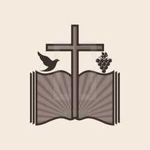 cross, dove, grapes, Bible, icon