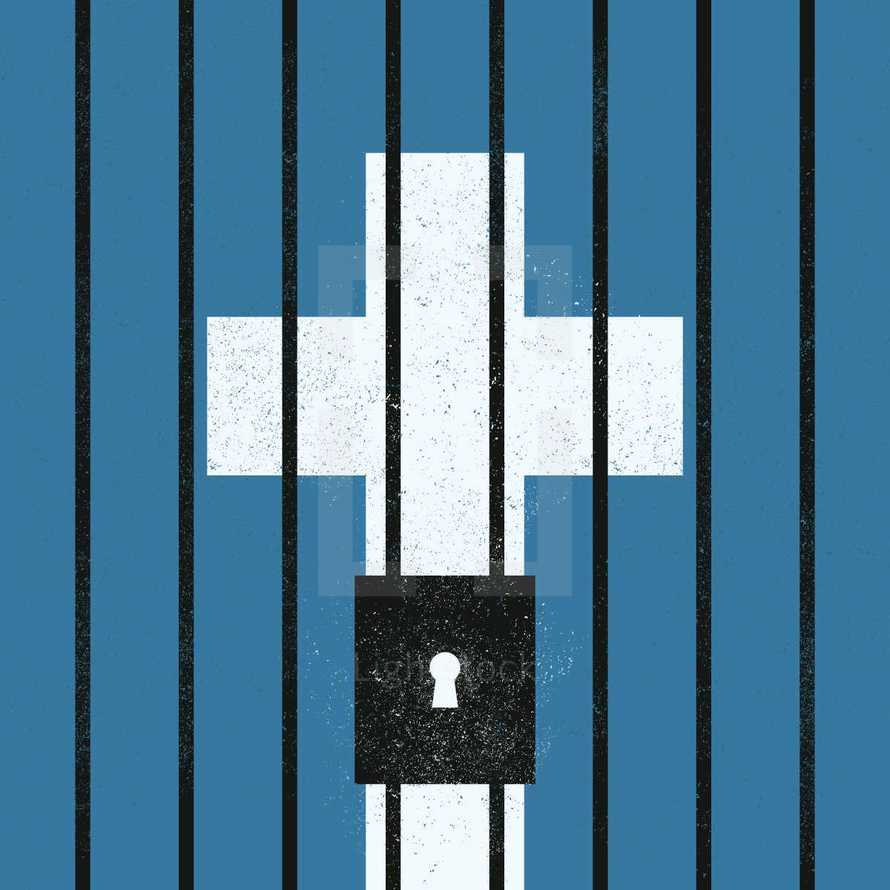 cross behind bars.