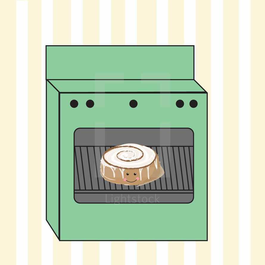 cinnamon bun in the oven 