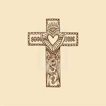 Cross of the Lord and Savior Jesus Christ hand-drawn. Doodle and design elements inside. Christian and biblical symbols.