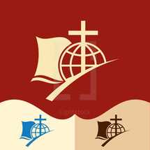 cross, globe, flag, banner, icon, logo, world, missions 
