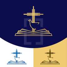 dove, cross, and Bible icon