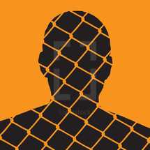 man silhouette with chain link fence overlay 