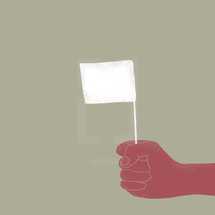 hand holding a white flag 