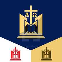 alpha and omega, logo, icon, dove, cross, pulpit, podium, column
