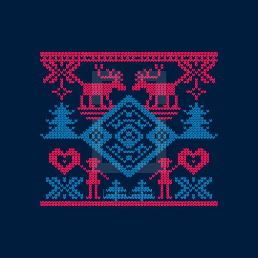 Winter scene of Cross stitched hearts 
