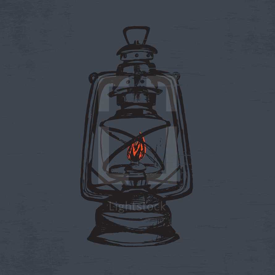 sketched illustration of a flame burning inside lantern.