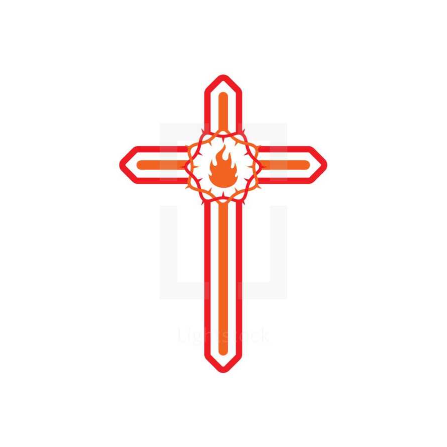 cross, red, icon, tongue of fire, crown of thorns, icon, logo