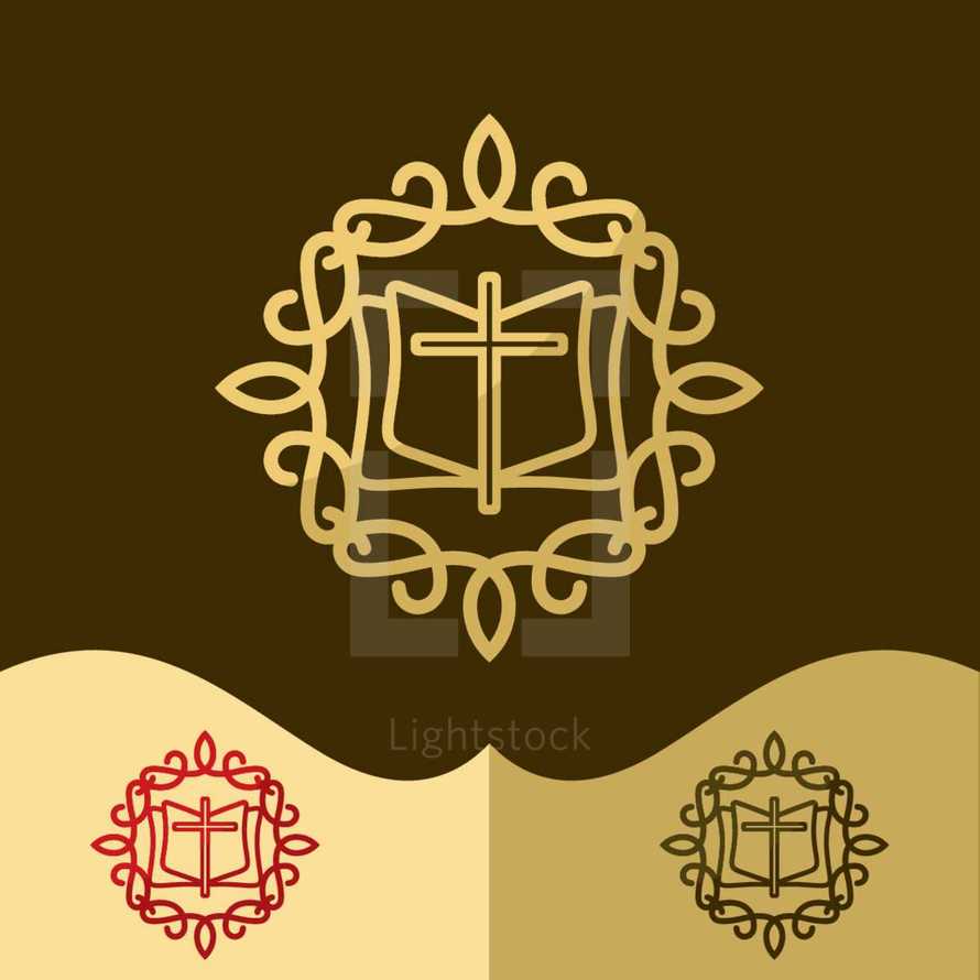 Bible and cross with vines logo