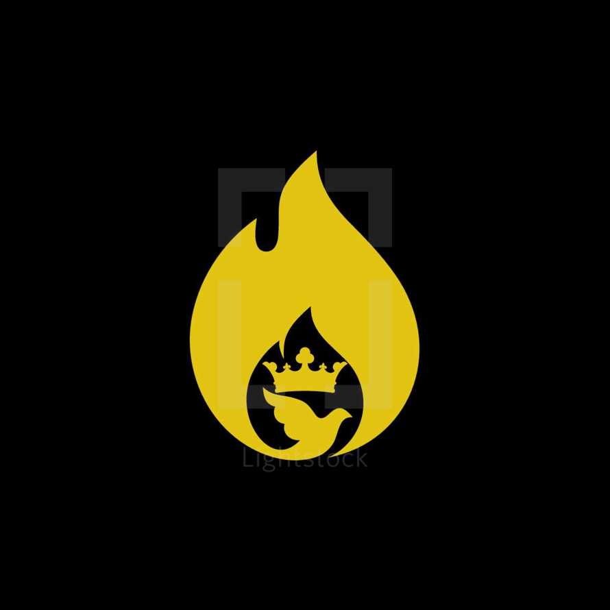 flame, dove, crown, logo