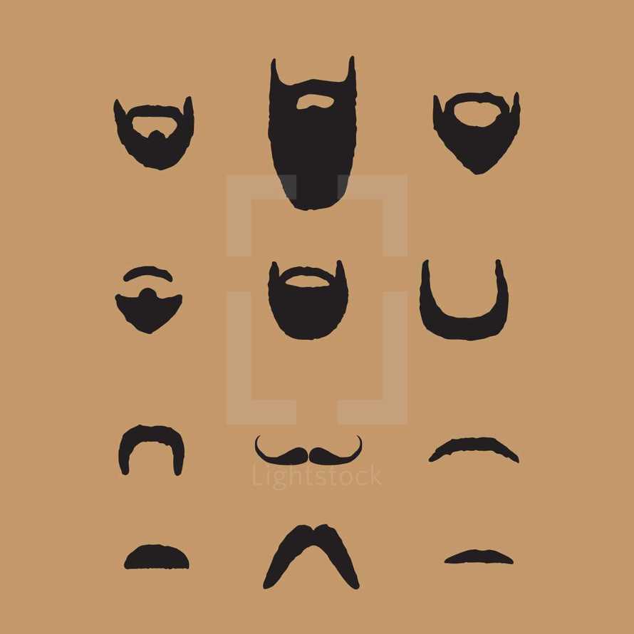 pack of hand drawn beards and mustaches.