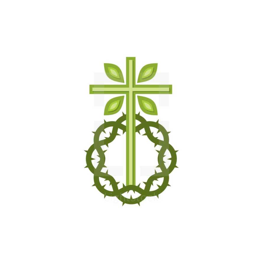 green tree cross and crown of thorns