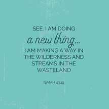 See, I am doing a new thing, I am making a way in the wilderness and streams in the wasteland, Isaiah 43:19
