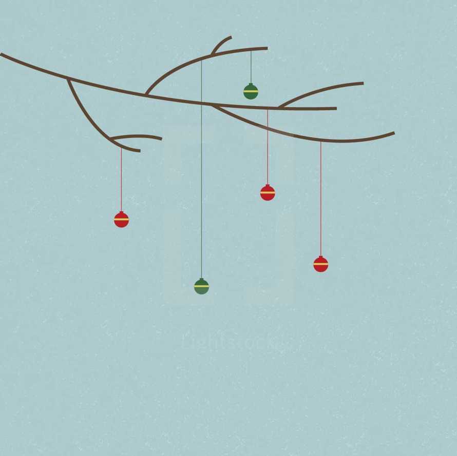 ornaments hanging on a branch 