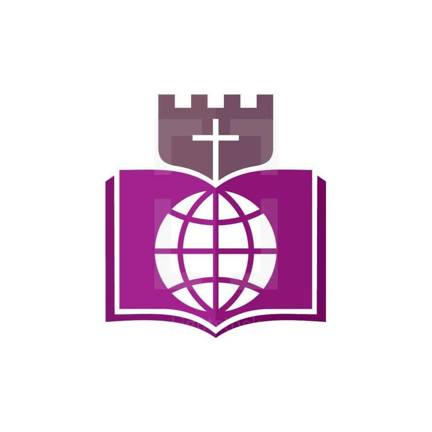 tower, cross, castle, purple, Bible, pages, globe, world, church, kingdom 