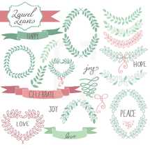 laurel leaves, leaves, love, script, framing, joy, peace, twigs, sprigs, spring, celebrate, hope, happy, wreath, banner
