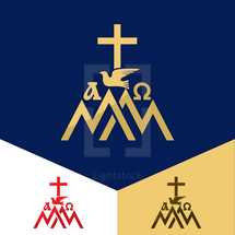 Alpha and Omega, cross, dove, mountains, peaks, logo 