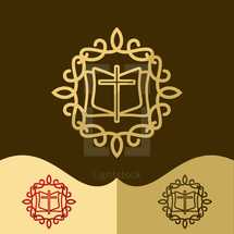 Bible and cross with vines logo