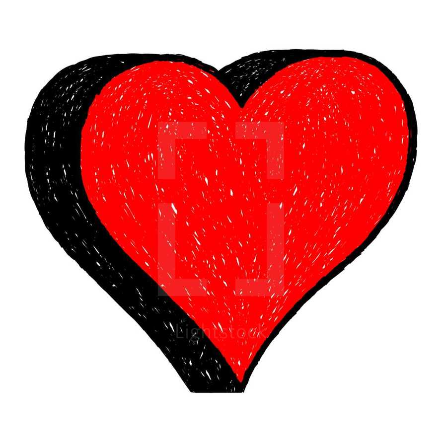 Red heart drawing is created with a ballpoint pen from the hand. Quick and easy recolorable shape isolated from the white background. The design graphic element saved as a vector illustration in the EPS file format for used in your design projects. 
