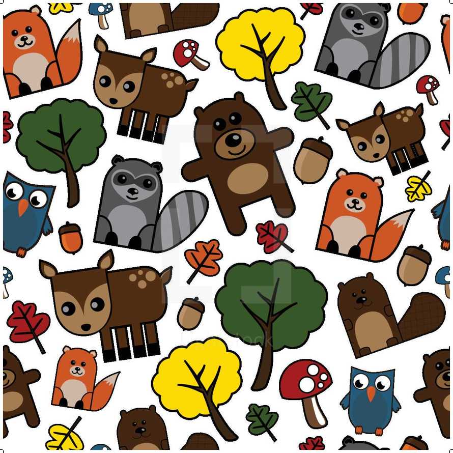 woodland creatures background pattern