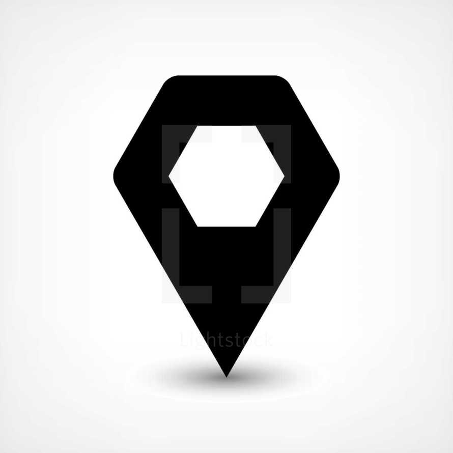 GPS map pin points location sign rounded hexagon icon in flat style. Graphic element for design saved as an vector illustration in file format EPS