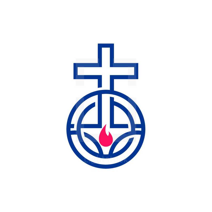 cross flame and circle logo