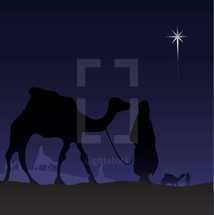 camels and wiseman and the star of Bethlehem