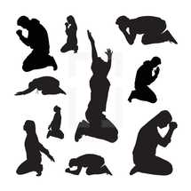 silhouettes of a men and women praying and worshipping. 