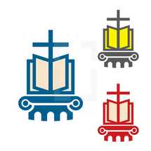 cross, Bible, and column logo