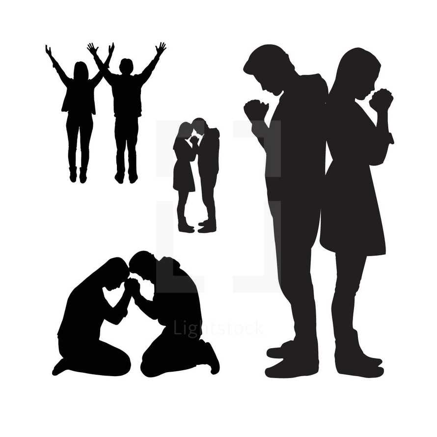 silhouettes of a couple praying together 