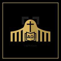 no lorem ipsum, Alpha and Omega, church, gold, golden, icon, logo, badge, lines, border, framed, Bible 