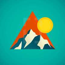 triangle, mountain, sun, icon