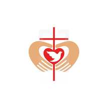 cross, hands, heart, and dove icon