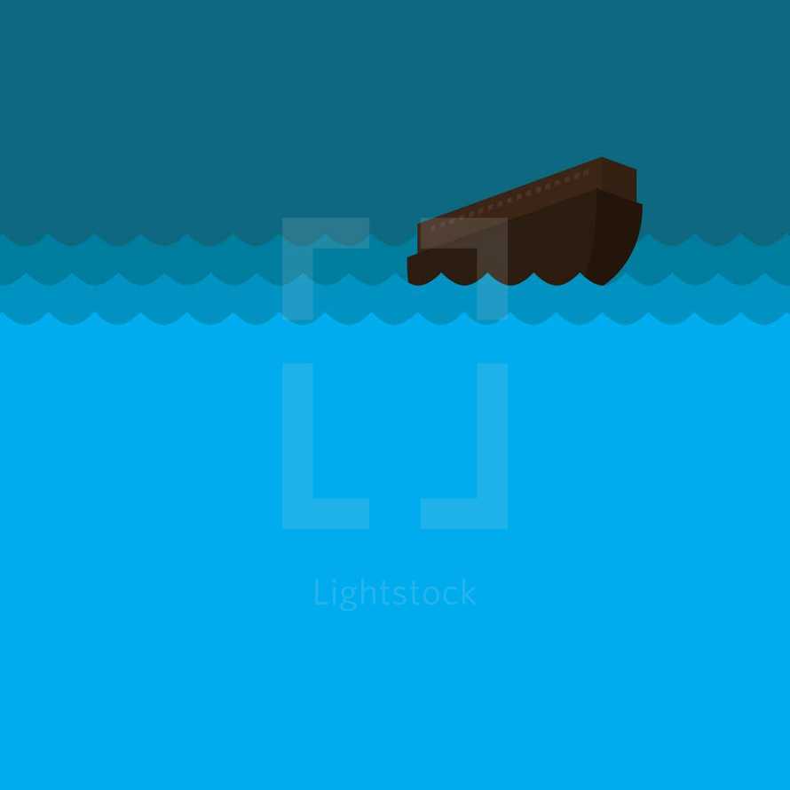 Flat illustration of Noah's ark in the flood