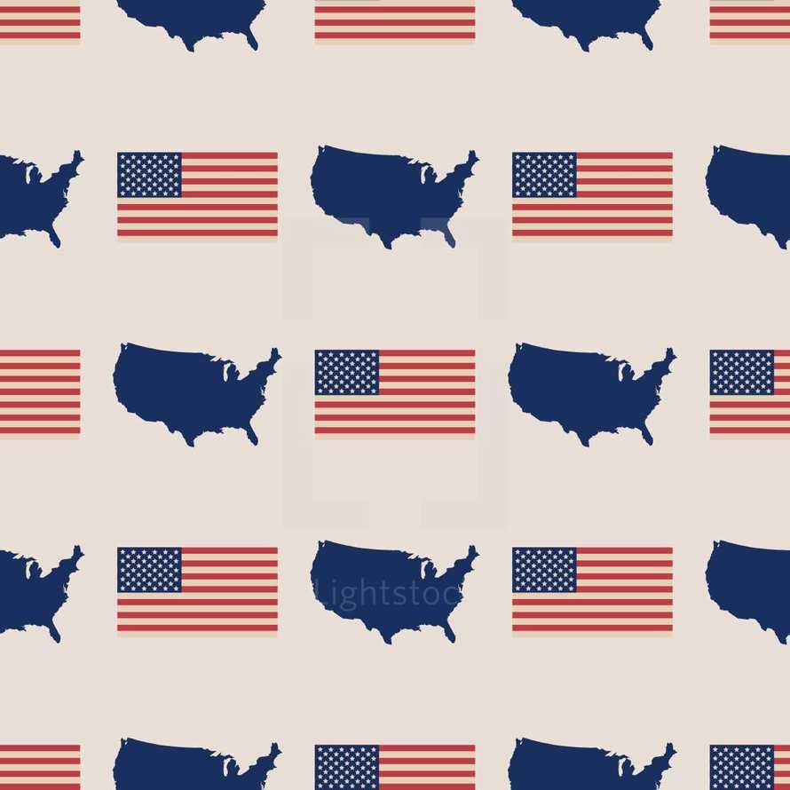 American flag and map of the United states pattern 