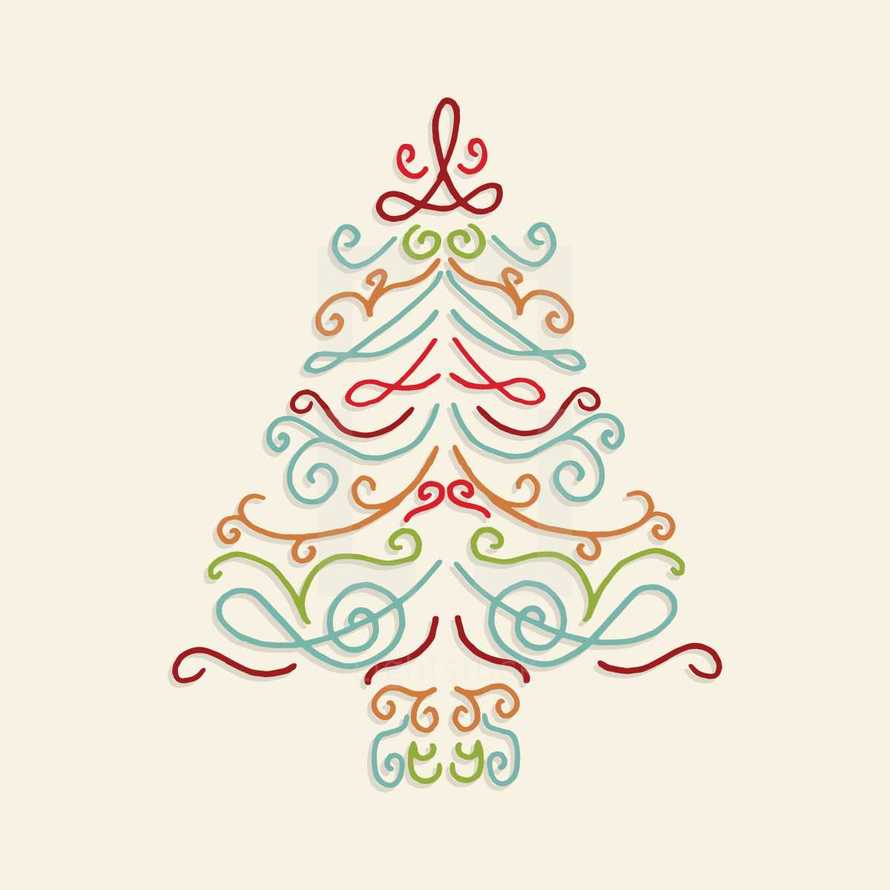 swirly Christmas tree icon. 