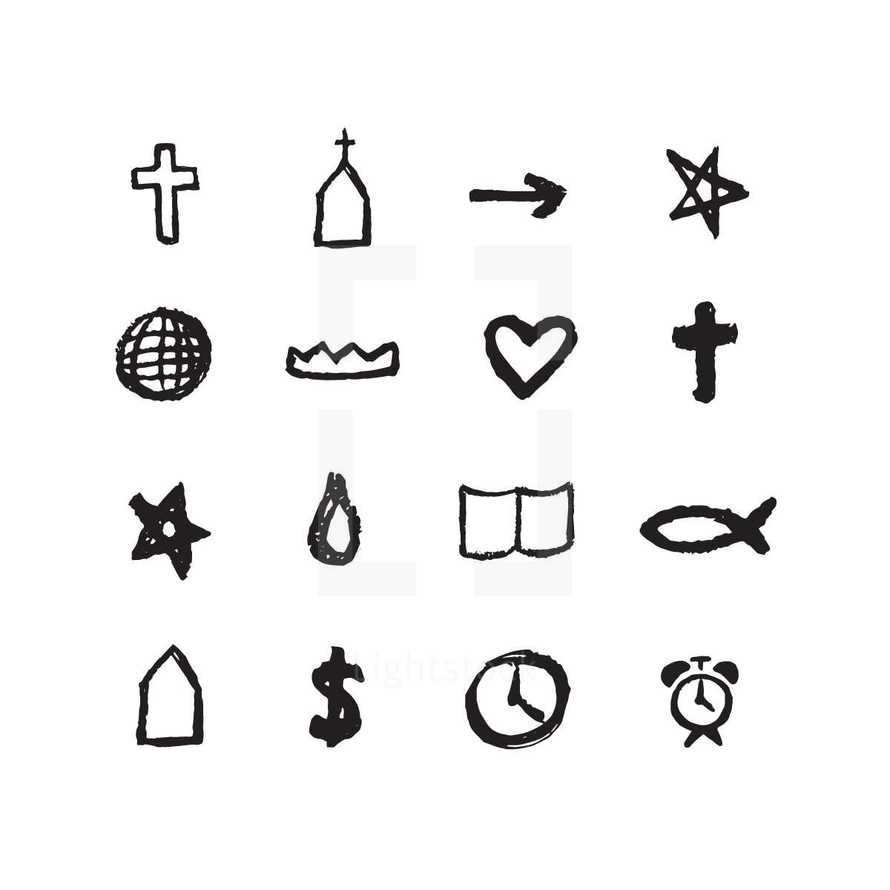 Hand drawn church icons set.