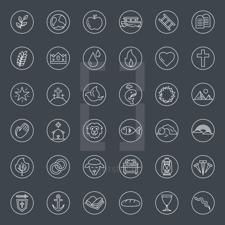 biblical symbols icon set 