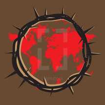 Crown of Thorns, Jesus, Blood Shed, Sacrifice, World, Salvation, map, world map, Redemption, Splatter, Good Friday