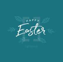 Happy Easter Vector Text Design with Palm Leaves Illustration