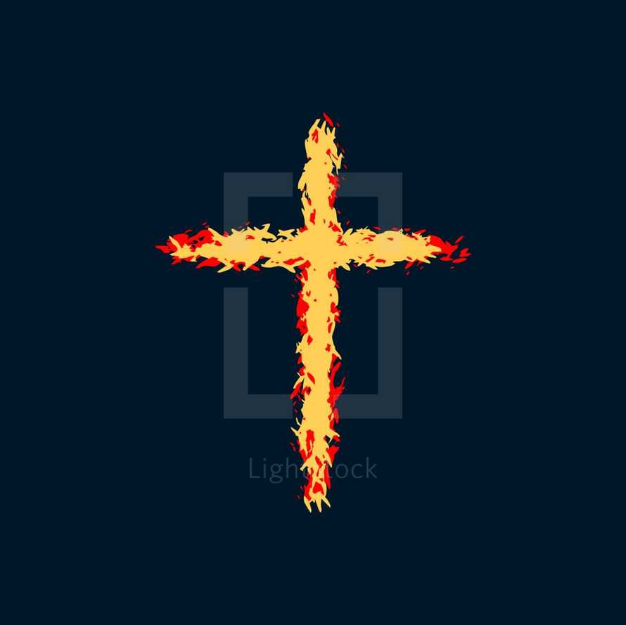 flames on a burning cross