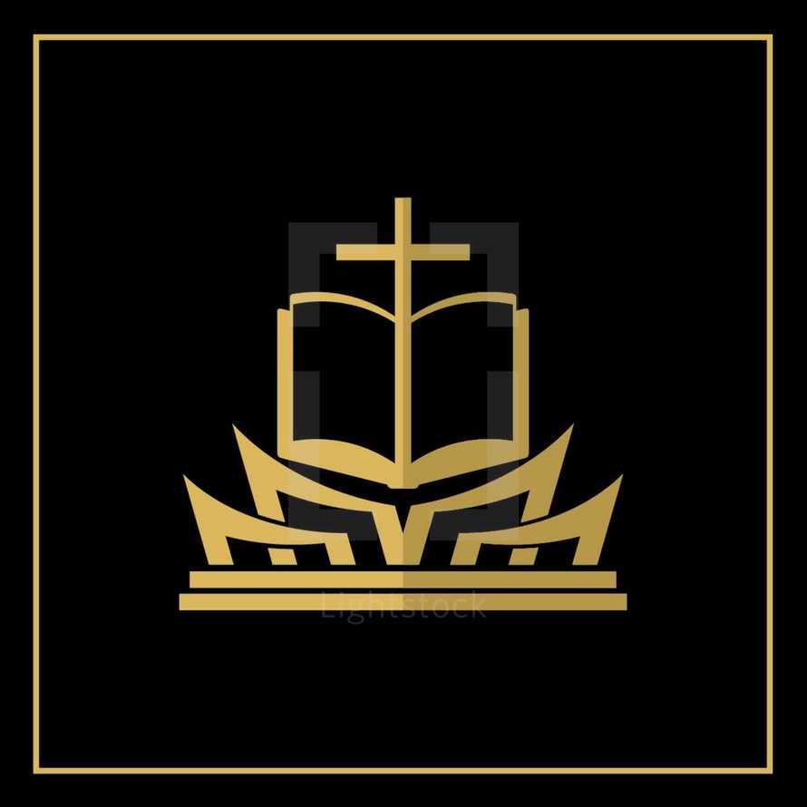 cross, Bible, on pulpit logo